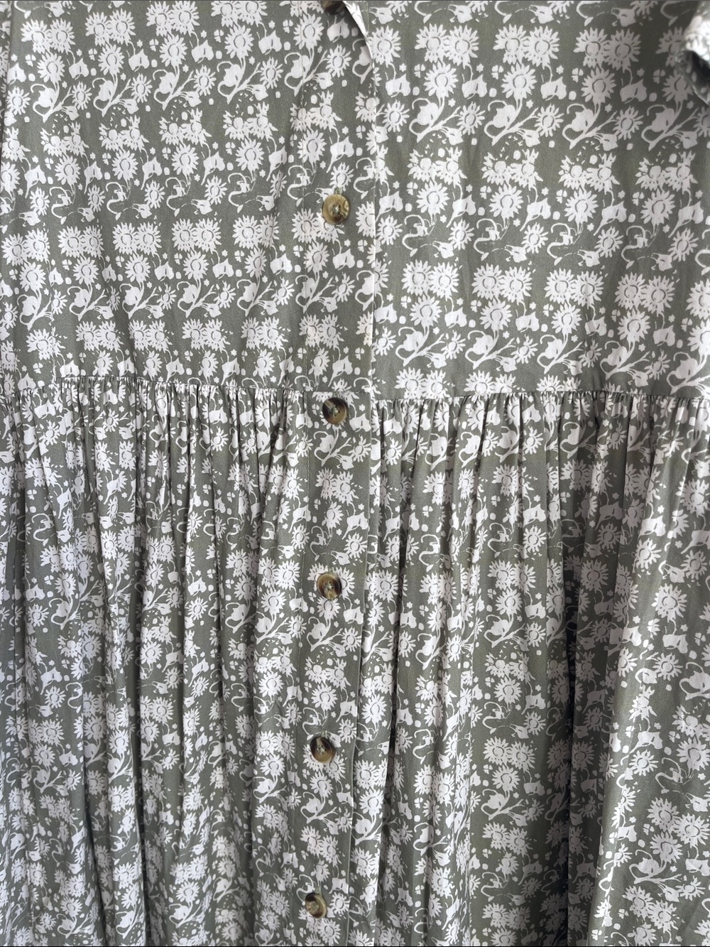 Parterre Owen Dress Everly Print Green Ivory Floral Block Print Size 00 - Picture 3 of 6